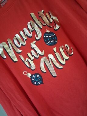 Women's Naughty But Nice Red Christmas Pajama Top Size Small PJs PJ PJ's